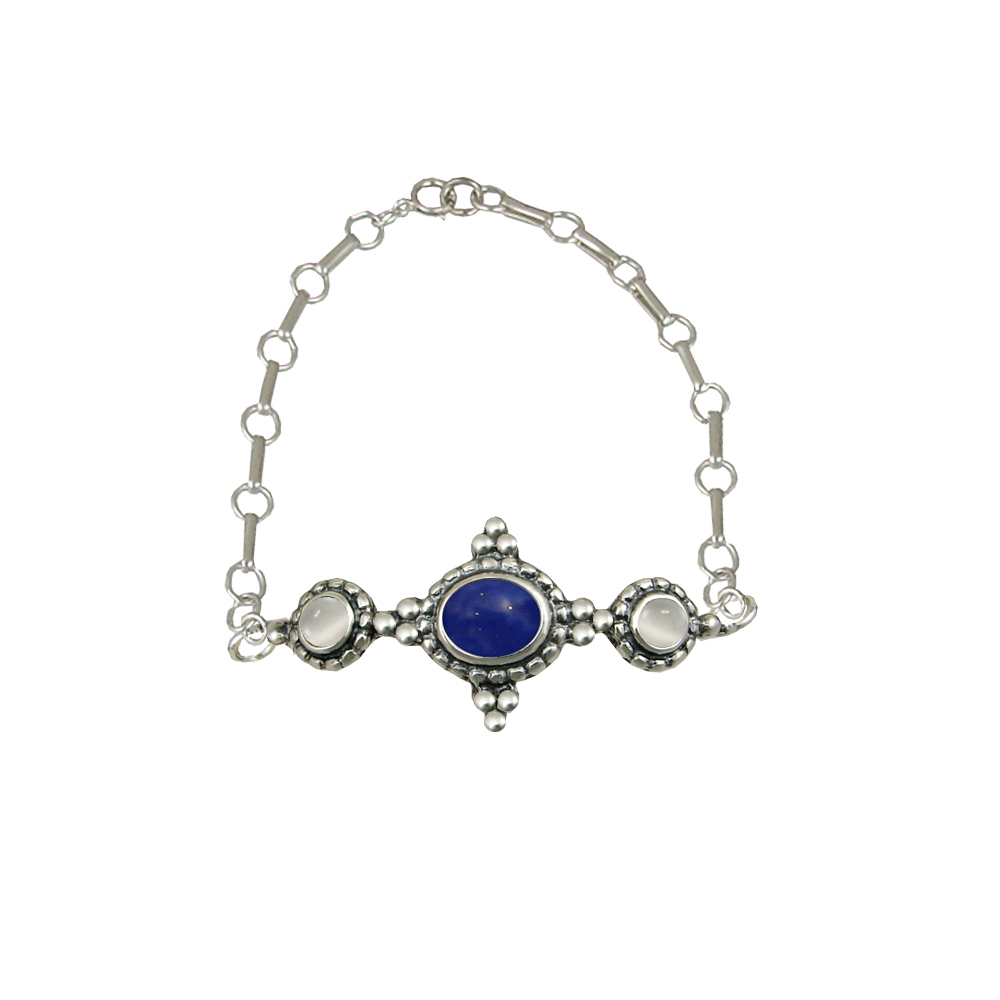 Sterling Silver Gemstone Adjustable Chain Bracelet With Lapis Lazuli